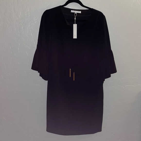 🎉HP🎉New! Trina Turk Scoop Neck Bell Sleeve Baroque Dress Black Size S✨ - Picture 7 of 14